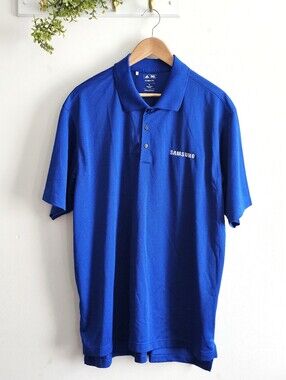 Adidas Climalite Samsung Logo Polo Shirt XL Blue Golf Performance Short Sleeve